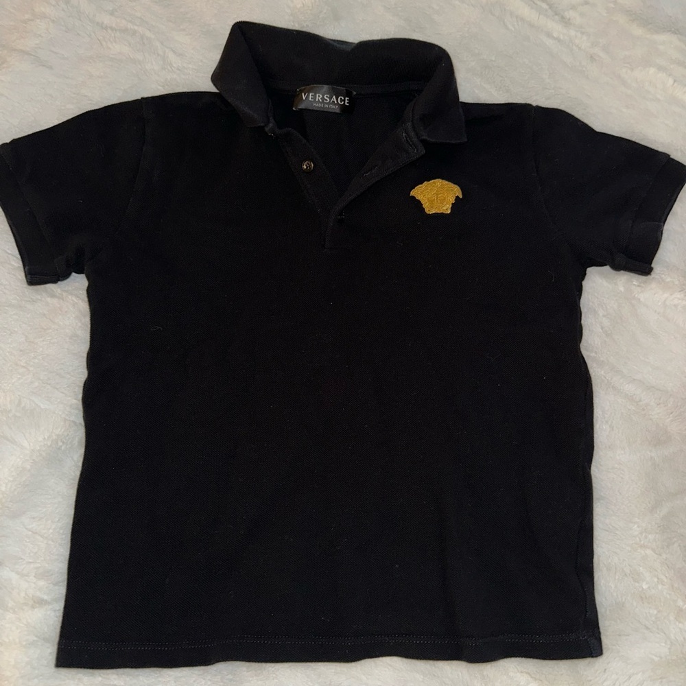 Versace Kids Black Polo Shirt with Gold Medusa Patch